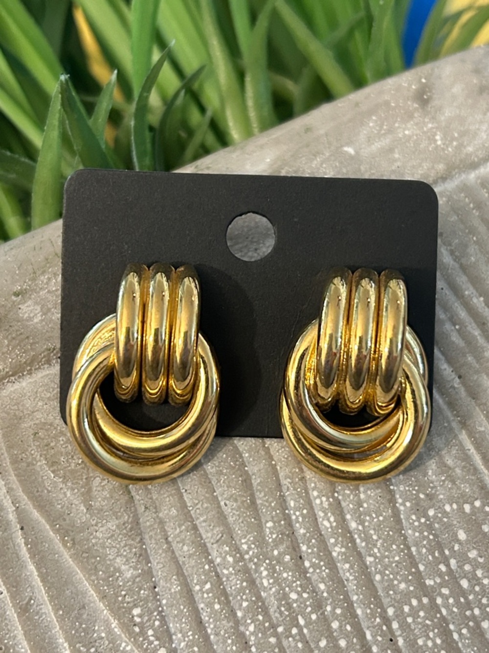 Gold-Tone door knocker Statement post back pierced earrings